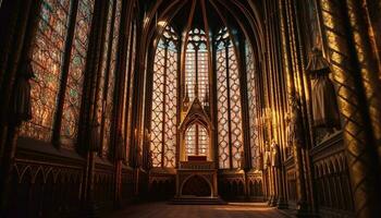 majestueux gothique Basilique avec coloré verre les fenêtres généré par ai photo