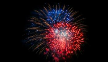 vibrant couleurs exploser dans feu d'artifice fête nuit généré par ai photo