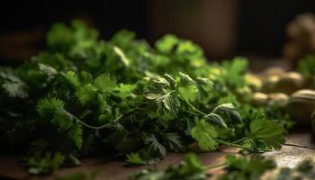 en bonne santé en mangeant avec Frais biologique feuille des légumes généré par ai photo