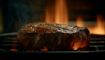 grillé steak sur charbon, embrasé et brûlant généré par ai photo