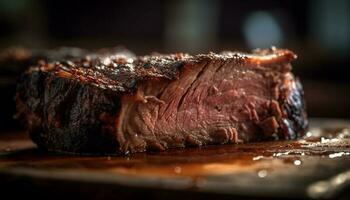 juteux grillé steak sur rustique Coupe planche généré par ai photo