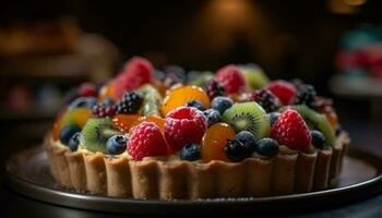 baie Tarte sur en bois table à l'intérieur généré par ai photo