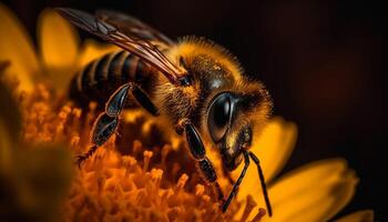 occupé mon chéri abeille collecte pollen de fleur généré par ai photo