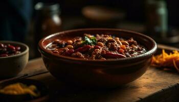 Frais biologique légume soupe avec le Chili poivre assaisonnement généré par ai photo