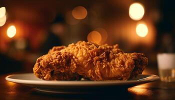 frit poulet et sucré dessert sur assiette généré par ai photo