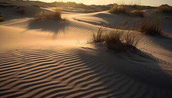 le coucher du soleil plus de ondulé le sable dunes, tranquille beauté généré par ai photo