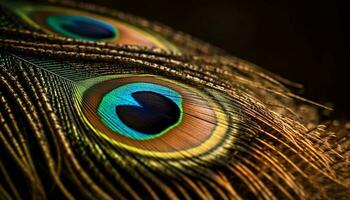 vibrant paon plume affiche iridescent beauté dans la nature généré par ai photo