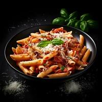 Penne Pâtes avec tomate sauce et Parmesan fromage. ai photo