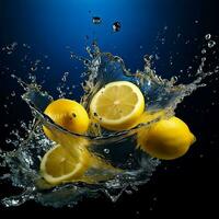 citron tranches éclabousser dans l'eau. ai photo