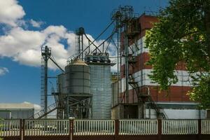 agro silos sur agro-industriel complexe et grain séchage et des graines nettoyage doubler. photo