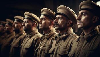 héros dans uniforme Mars dans patriotique parade généré par ai photo