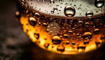 d'or Bière verre avec mousseux bulles verser généré par ai photo