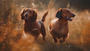 fonctionnement chiots jouer dans le été Soleil généré par ai photo