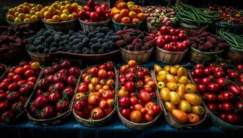 abondance de frais, mûr, biologique des fruits et des légumes généré par ai photo