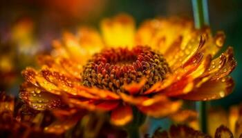 vibrant Jaune Marguerite, rosée goutte, la nature beauté généré par ai photo