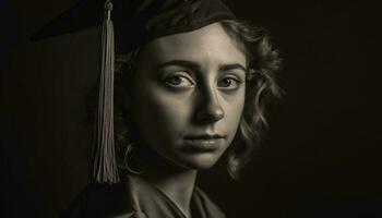 magnifique Jeune femme dans l'obtention du diplôme robe souriant en toute confiance généré par ai photo