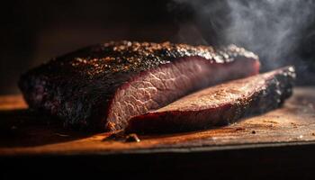 grillé du boeuf filet, cuit rare plus de bois généré par ai photo