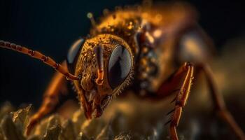 petit Jaune mouche effrayant proche en haut dans concentrer généré par ai photo