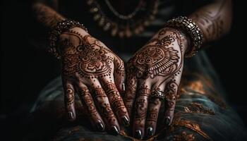 élégant la mariée henné tatouage vitrines Indien culture généré par ai photo