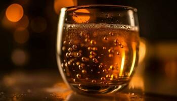 d'or pinte verre reflète mousseux whisky fête généré par ai photo