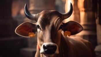 proche en haut de Holstein bétail pâturage dans Prairie généré par ai photo