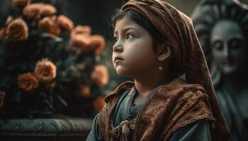 souriant enfant dans hiver nature, bonheur rayonne généré par ai photo