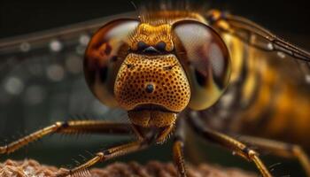 petit abeille dans se concentrer, collecte Jaune pollen généré par ai photo