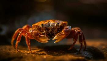 petit Crabe griffe dans sélectif concentrer sous-marin généré par ai photo