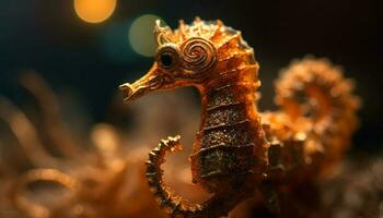 Jaune dragon tête dans sous-marin récif portrait généré par ai photo