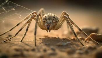 petit araignée sur Jaune feuille, effrayant arachnide généré par ai photo
