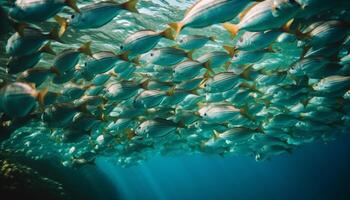 école de poisson nager dans tropical récif généré par ai photo