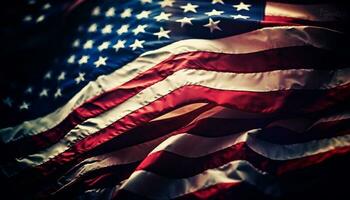 patriotique américain drapeau vagues dans le vent généré par ai photo