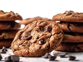 savoureux fait maison Chocolat biscuits sur en bois tableau. génératif ai photo