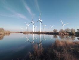 turbines suivant à le rivière. vert énergie et éco environnement concept. génératif ai. photo