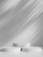 Facile blanc minimal Contexte avec produit afficher plateforme. vide studio avec cercle podium piédestal sur une ombre toile de fond. photo
