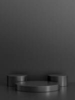 Facile Vide luxe noir métal Contexte avec produit afficher plateforme. vide studio avec cercle podium piédestal sur une noir toile de fond. photo