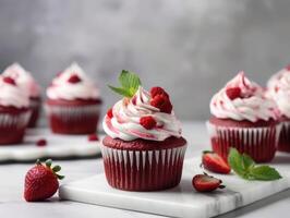 fait maison rose sucré petits gâteaux des fraises. génératif ai photo