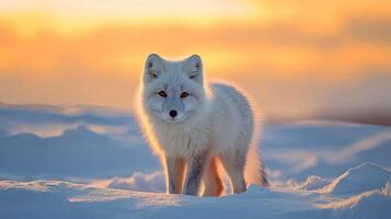 fermer de un Arctique Renard à d'or heure, ai généré photo