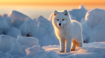 fermer de un Arctique Renard à d'or heure, ai généré photo