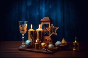 chandelier avec brûlant bougies pour hanukkah, ai généré photo