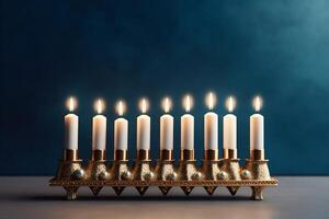 chandelier avec brûlant bougies pour hanukkah, ai généré photo