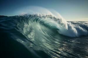 vague surfant crash océan liquide bleu mer cool l'eau la nature. génératif ai. photo