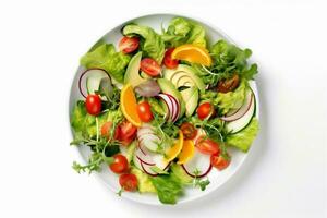 salade en bonne santé nourriture tomate végétarien légume le déjeuner salade Frais vert. génératif ai. photo