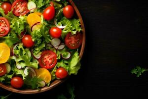 légume salade Contexte régime en bonne santé végétarien nourriture vert foncé Frais plat. génératif ai. photo