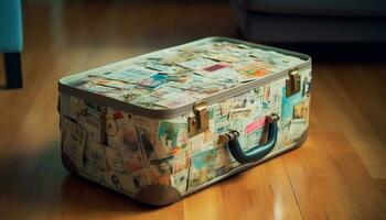 antique bagage empiler ajoute nostalgie à décor généré par ai photo