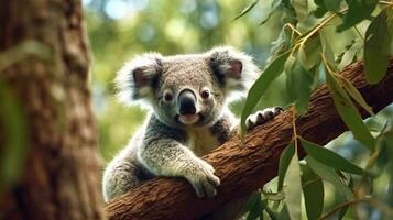 ai génératif photo. une mignonne koala dans le arbre photo