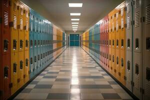 vide école couloirs rempli avec Casiers ai généré photo