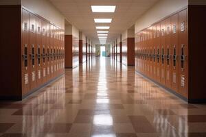 vide école couloirs rempli avec Casiers ai généré photo