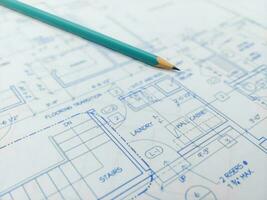 architectural plans et crayon pour le projet dessins photo