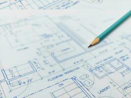 architectural plans et crayon pour le projet dessins photo